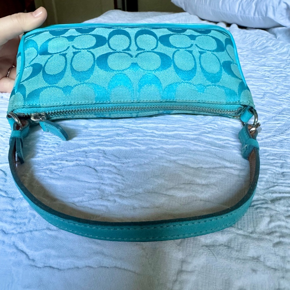Vintage Coach Turquoise Demi Signature Jacquard Aquamarine Blue Bag + hangtag! - Picture 7 of 12